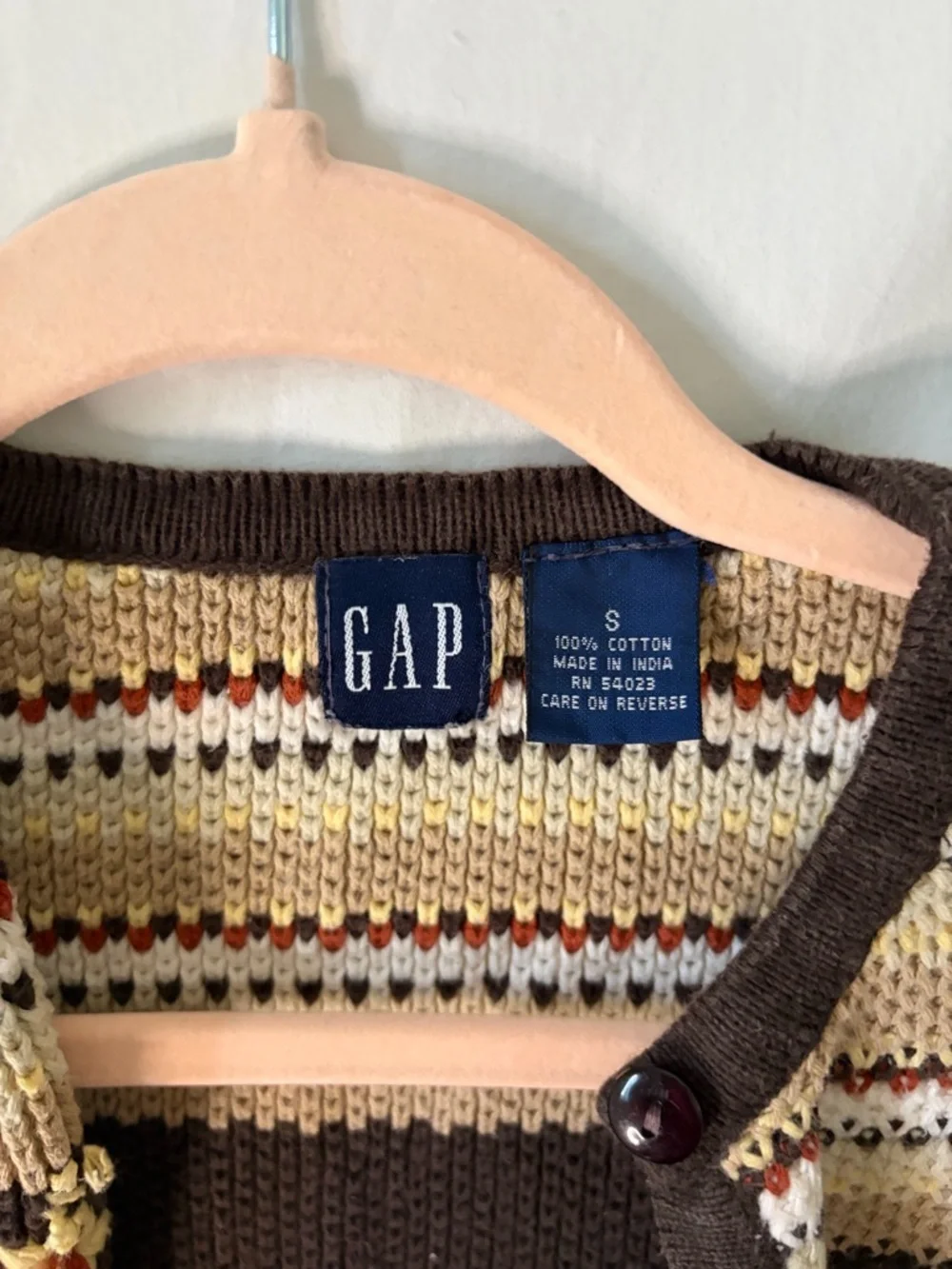 Vintage GAP Striped Knit Cropped Cardigan in Brown, Cream & Yellow